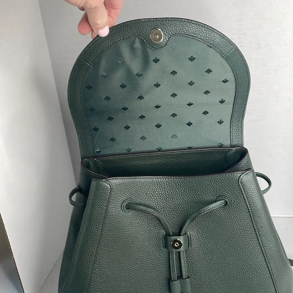 Kate Spade Leila large flap green leather backp NWOT